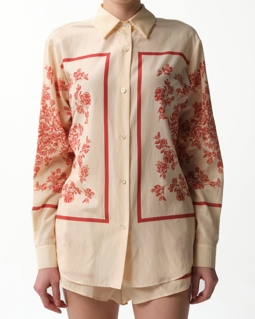 Silk Scarf Floral Print Shirt