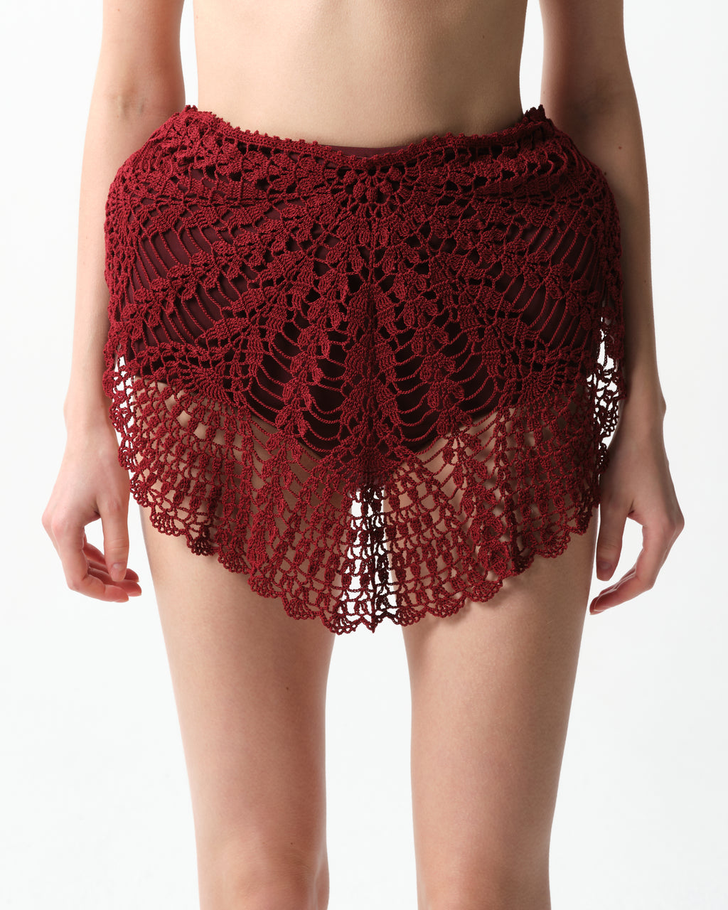 Padded-Hip Crochet Mini Skirt