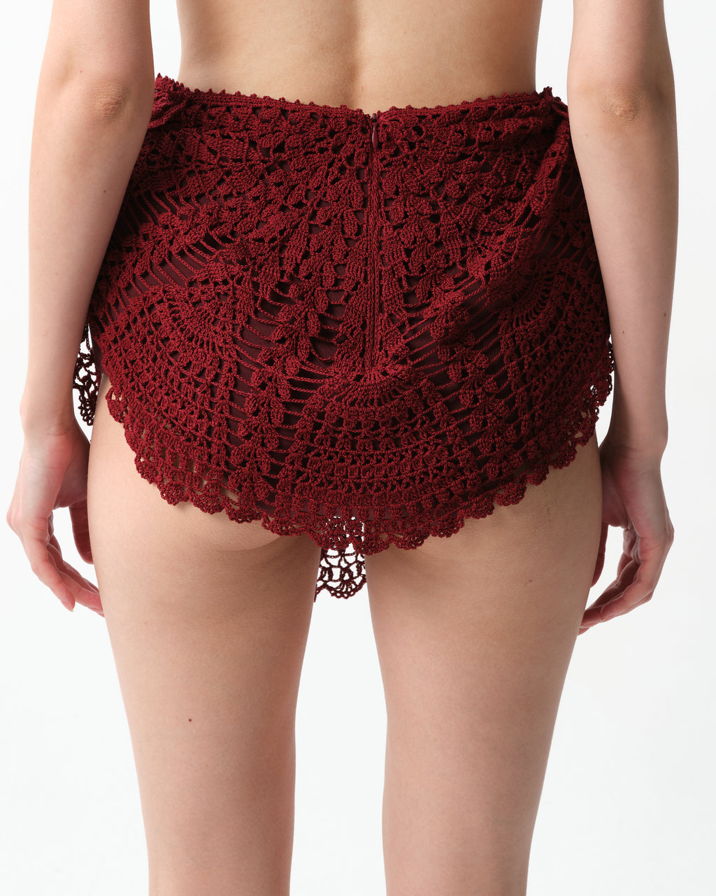 Padded-Hip Crochet Mini Skirt