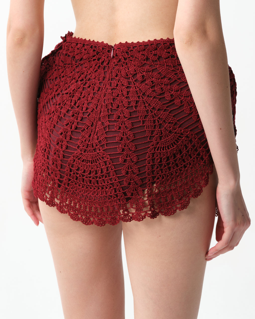 Padded-Hip Crochet Mini Skirt