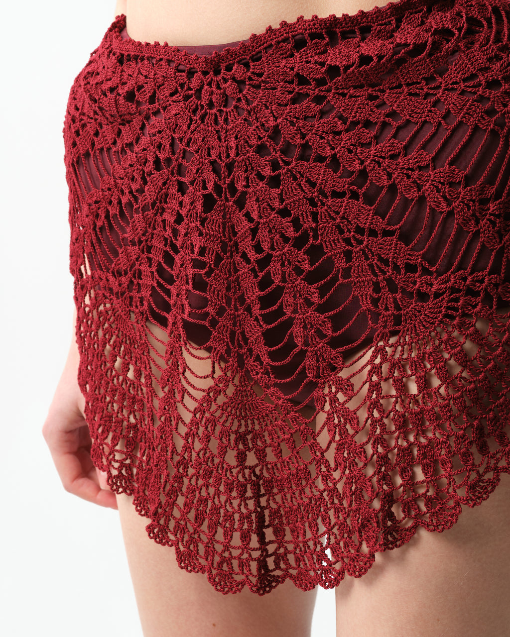 Padded-Hip Crochet Mini Skirt
