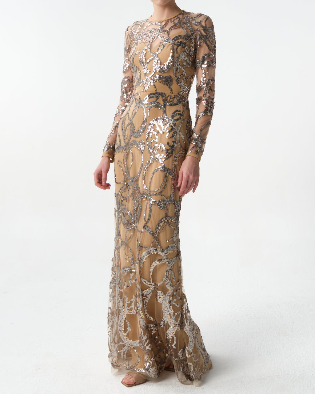 Embroidered Tulle Long Dress