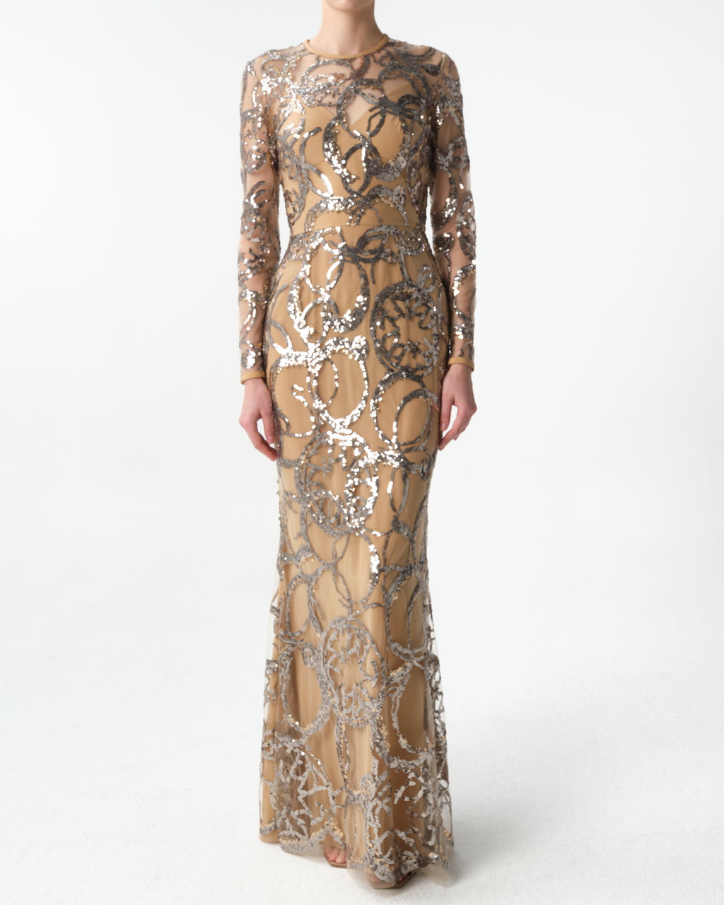 Embroidered Tulle Long Dress