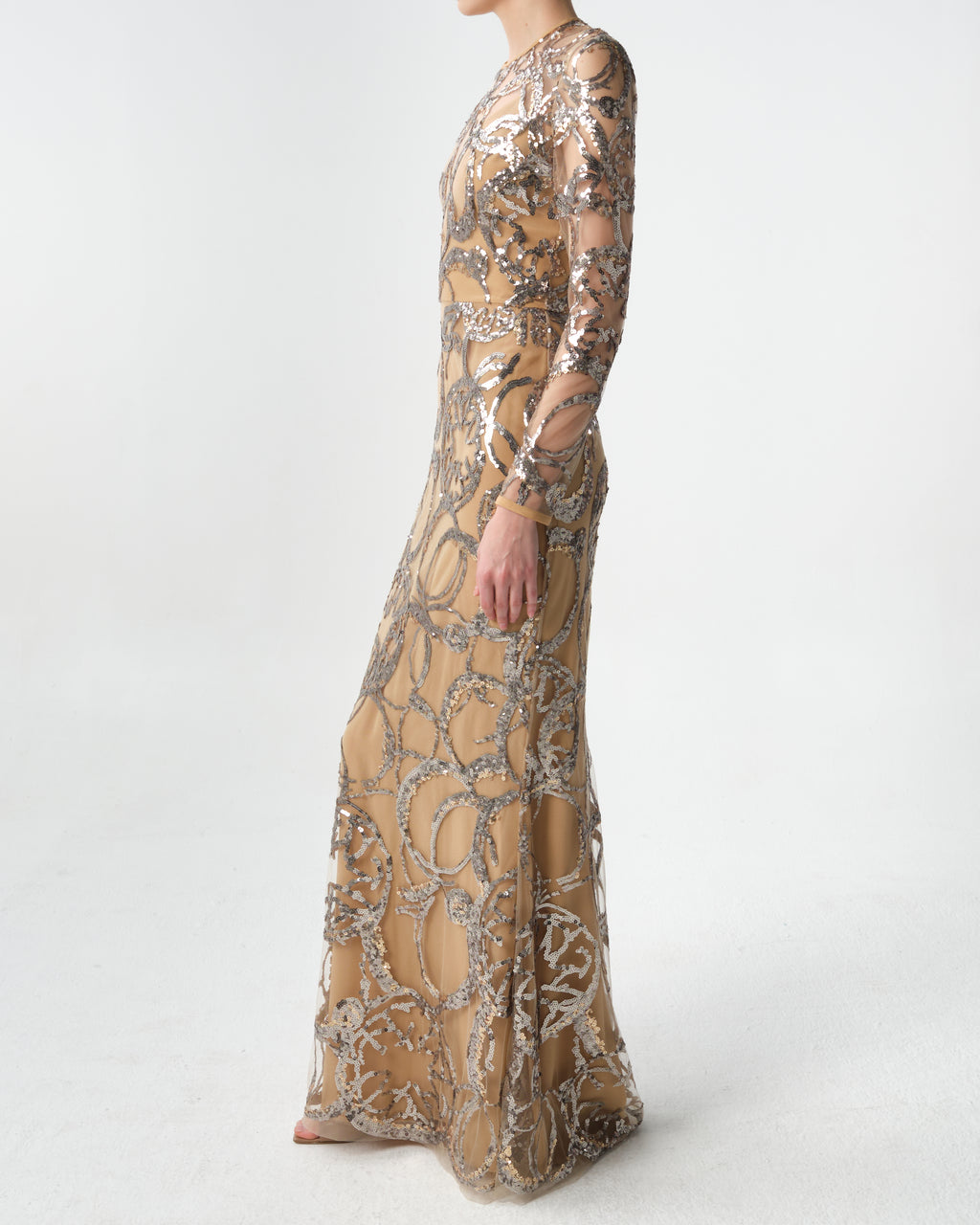 Embroidered Tulle Long Dress