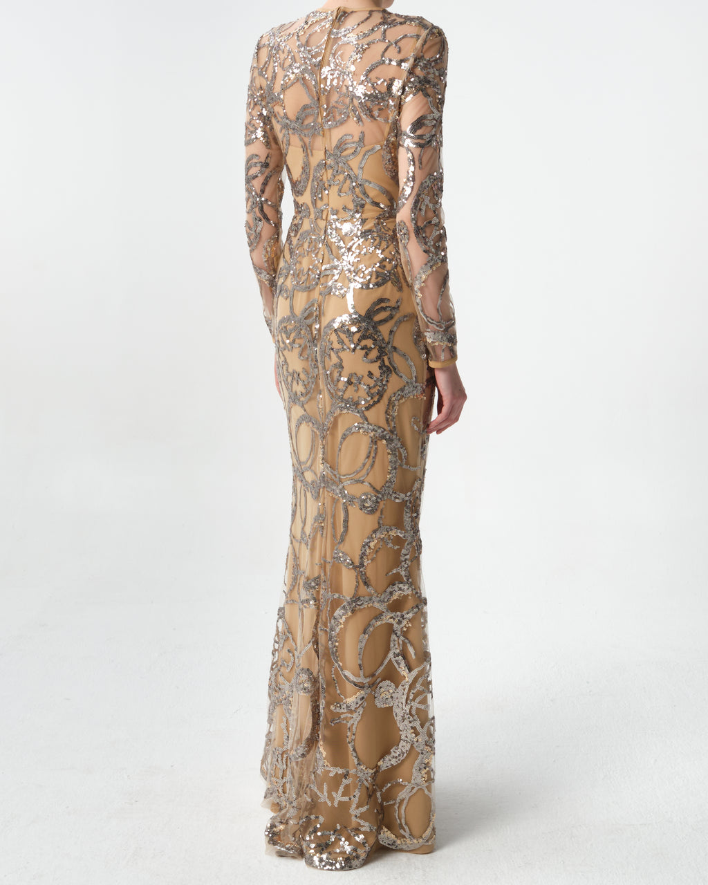 Embroidered Tulle Long Dress