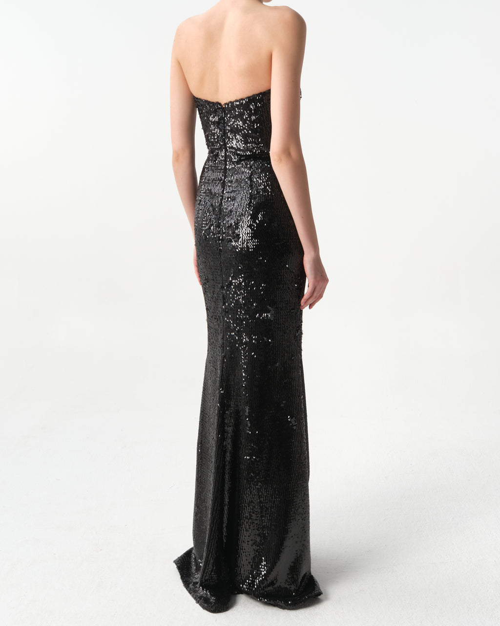 Black Embellished Sequins Strapless Gown