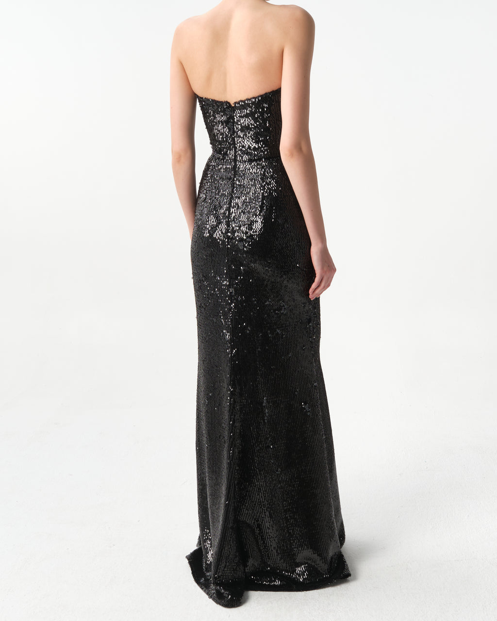 Black Embellished Sequins Strapless Gown