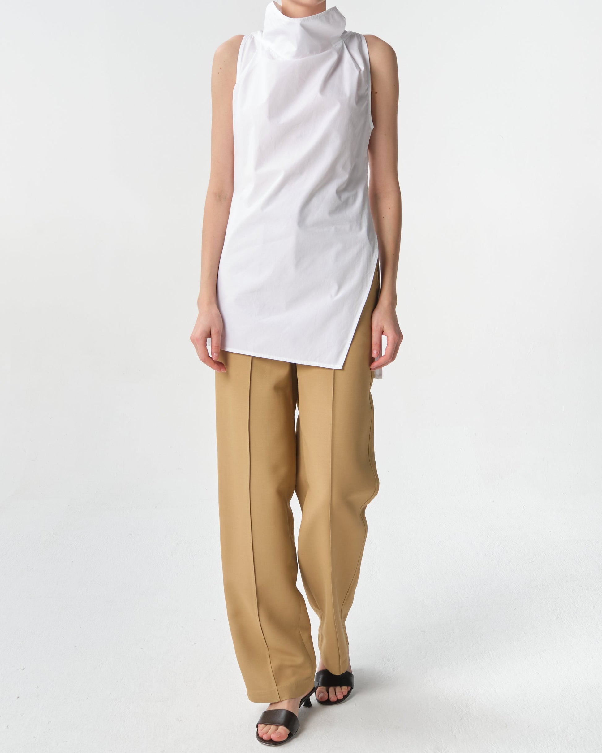 Sleeveless Cowl Neck Poplin Top