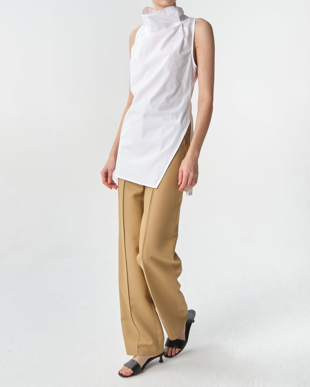 Sleeveless Cowl Neck Poplin Top