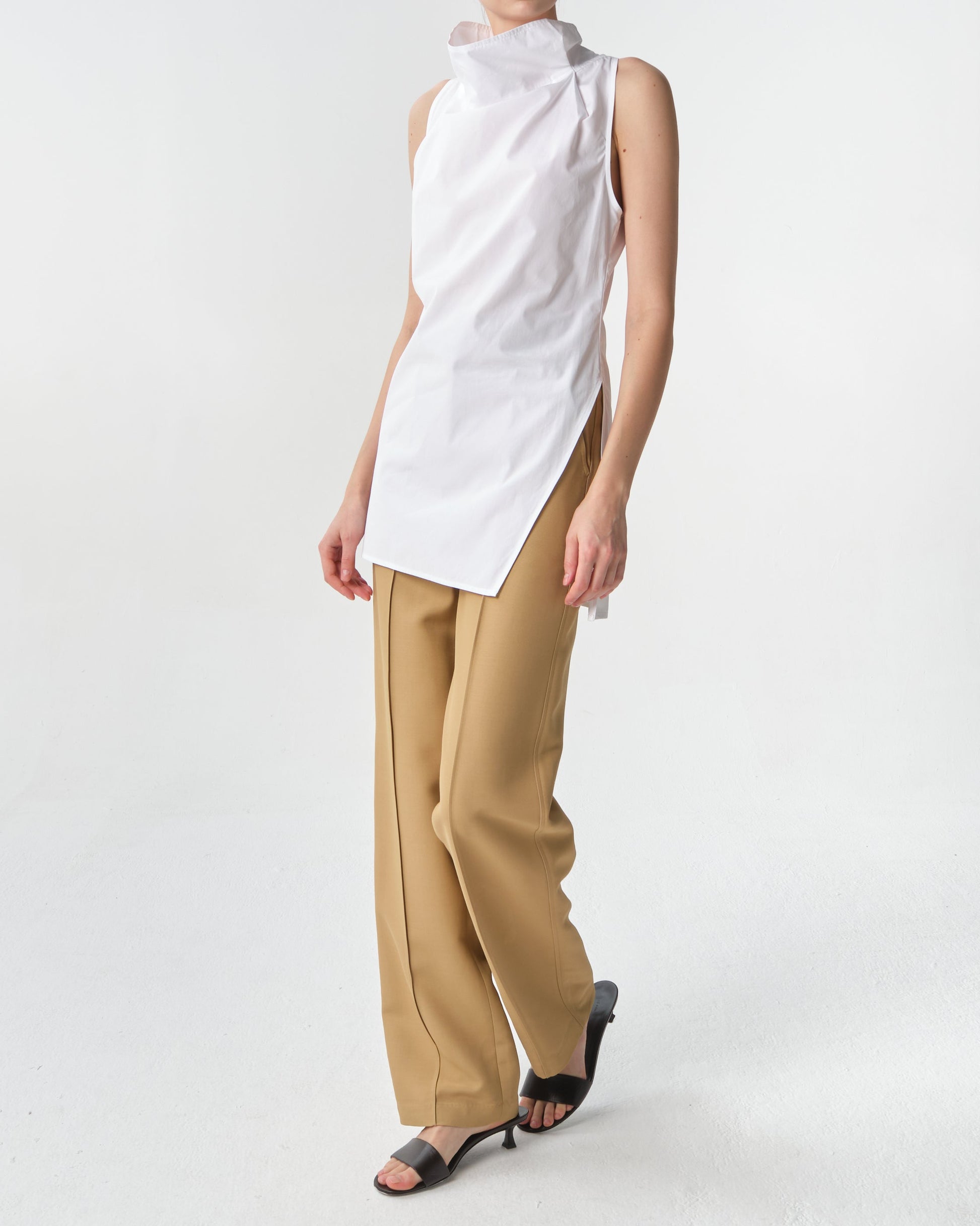 Sleeveless Cowl Neck Poplin Top