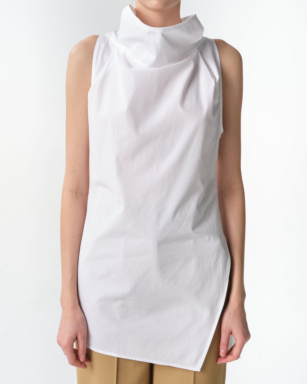 Sleeveless Cowl Neck Poplin Top