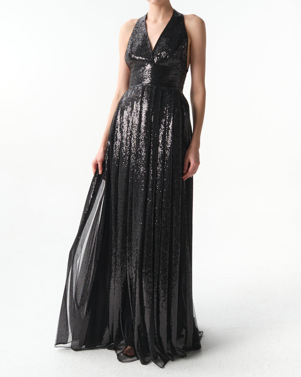 Open-Back Sequined Tulle Gown