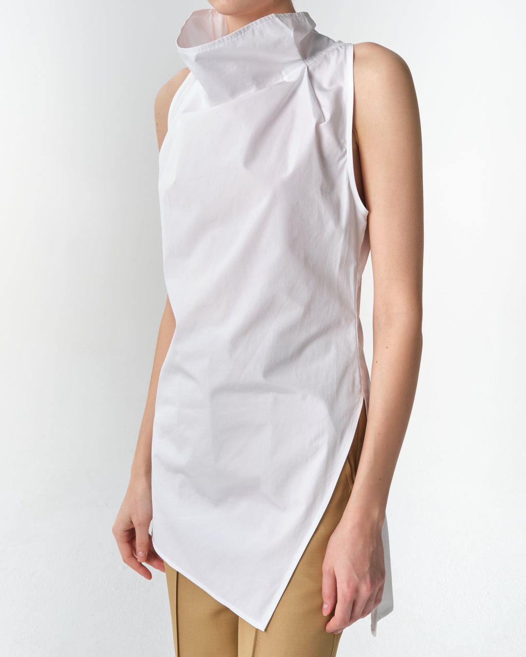 Sleeveless Cowl Neck Poplin Top