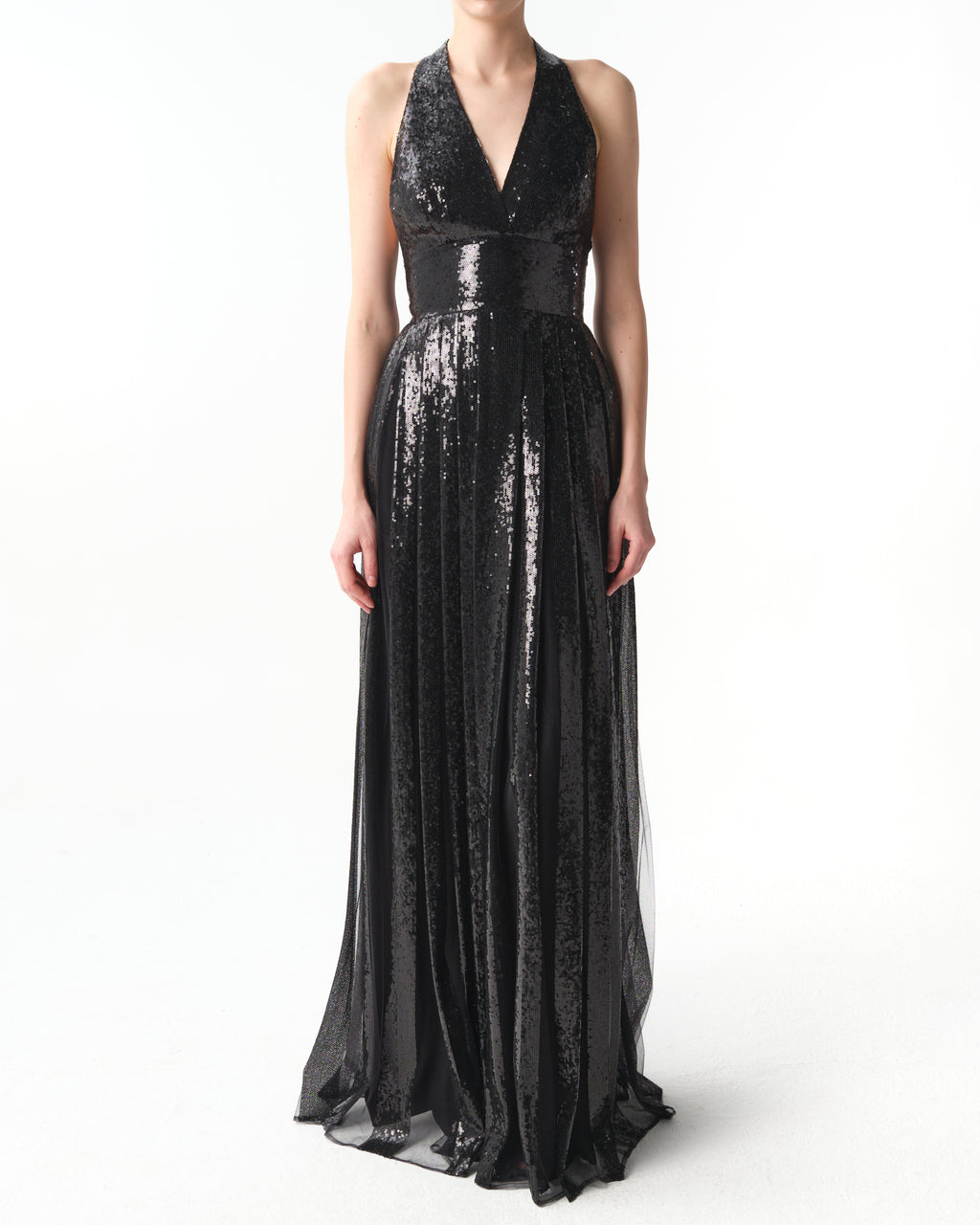 Open-Back Sequined Tulle Gown