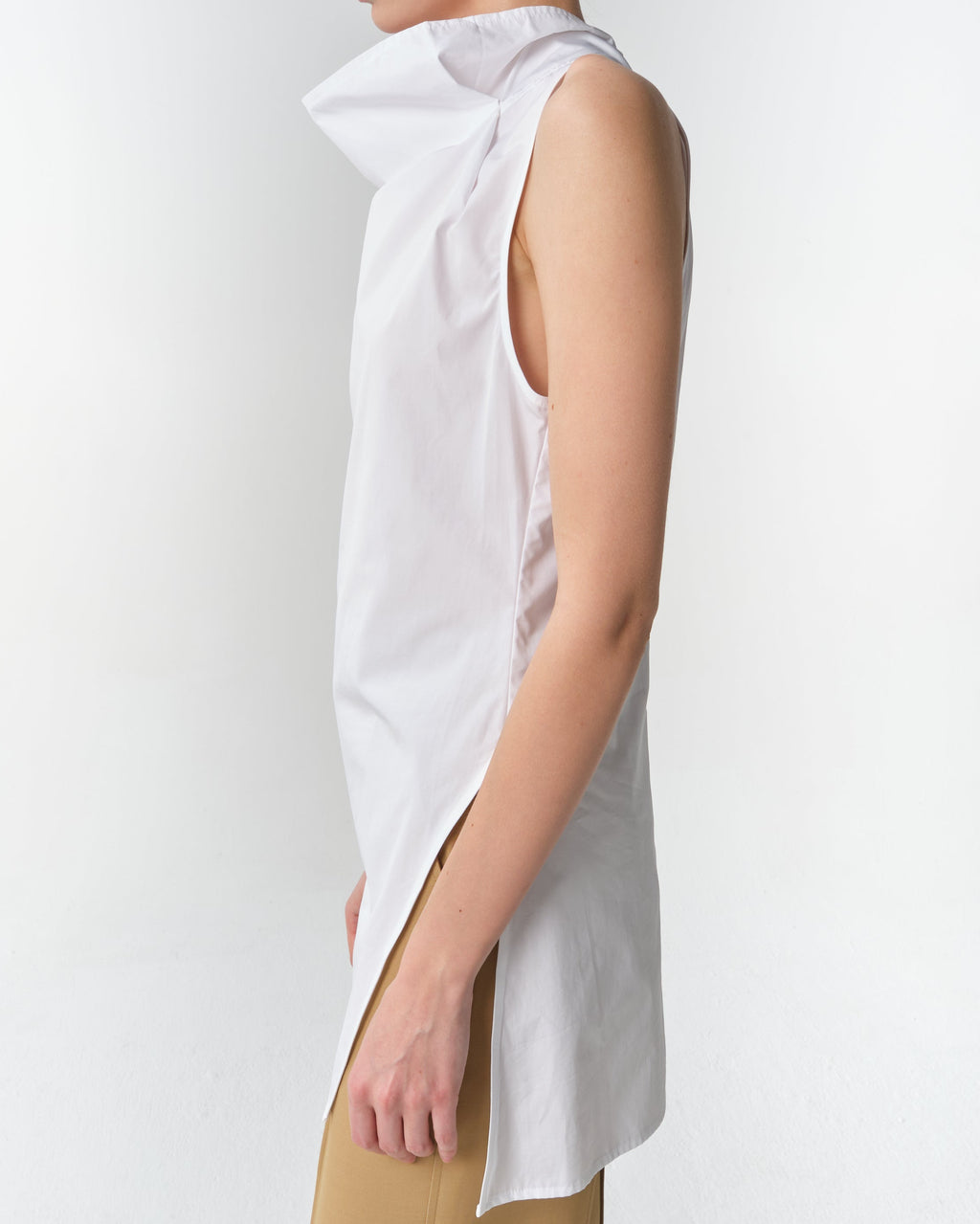 Sleeveless Cowl Neck Poplin Top