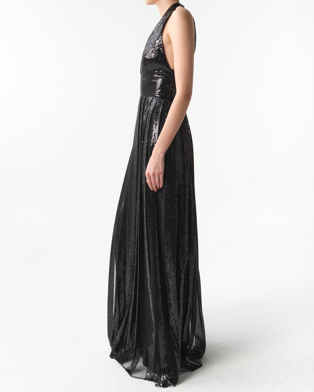 Open-Back Sequined Tulle Gown