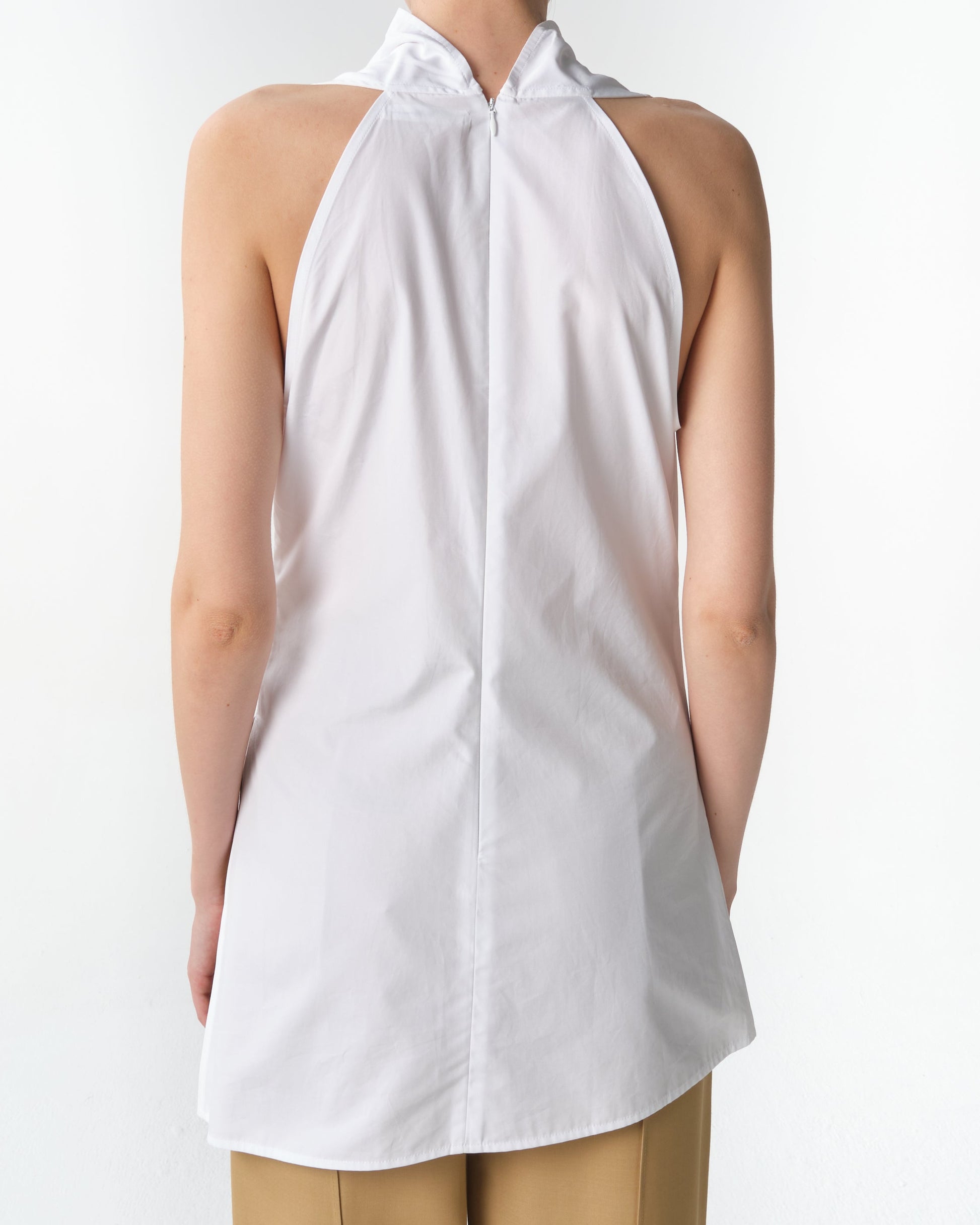 Sleeveless Cowl Neck Poplin Top