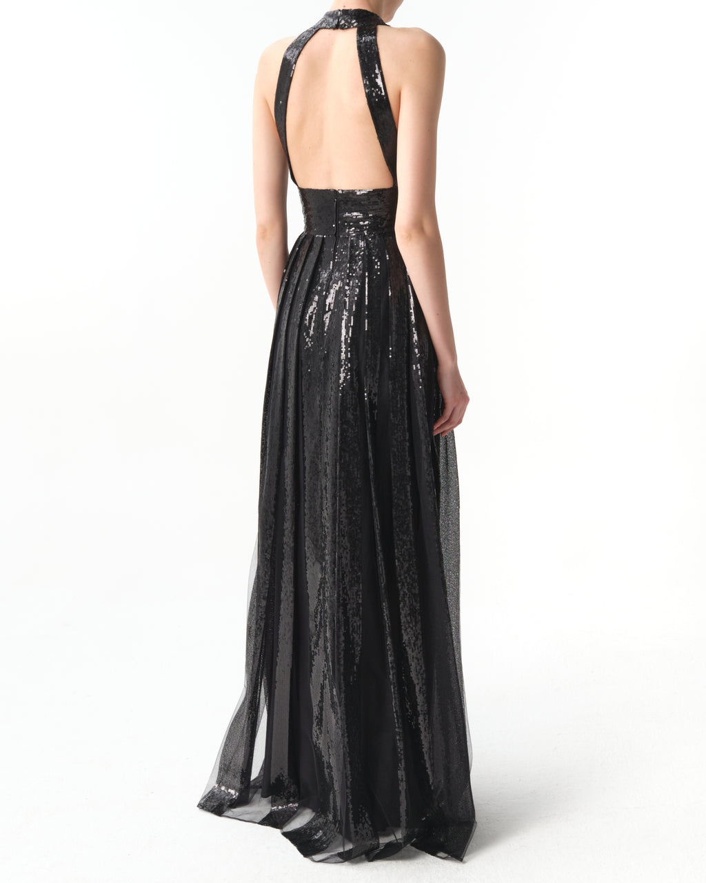 Open-Back Sequined Tulle Gown