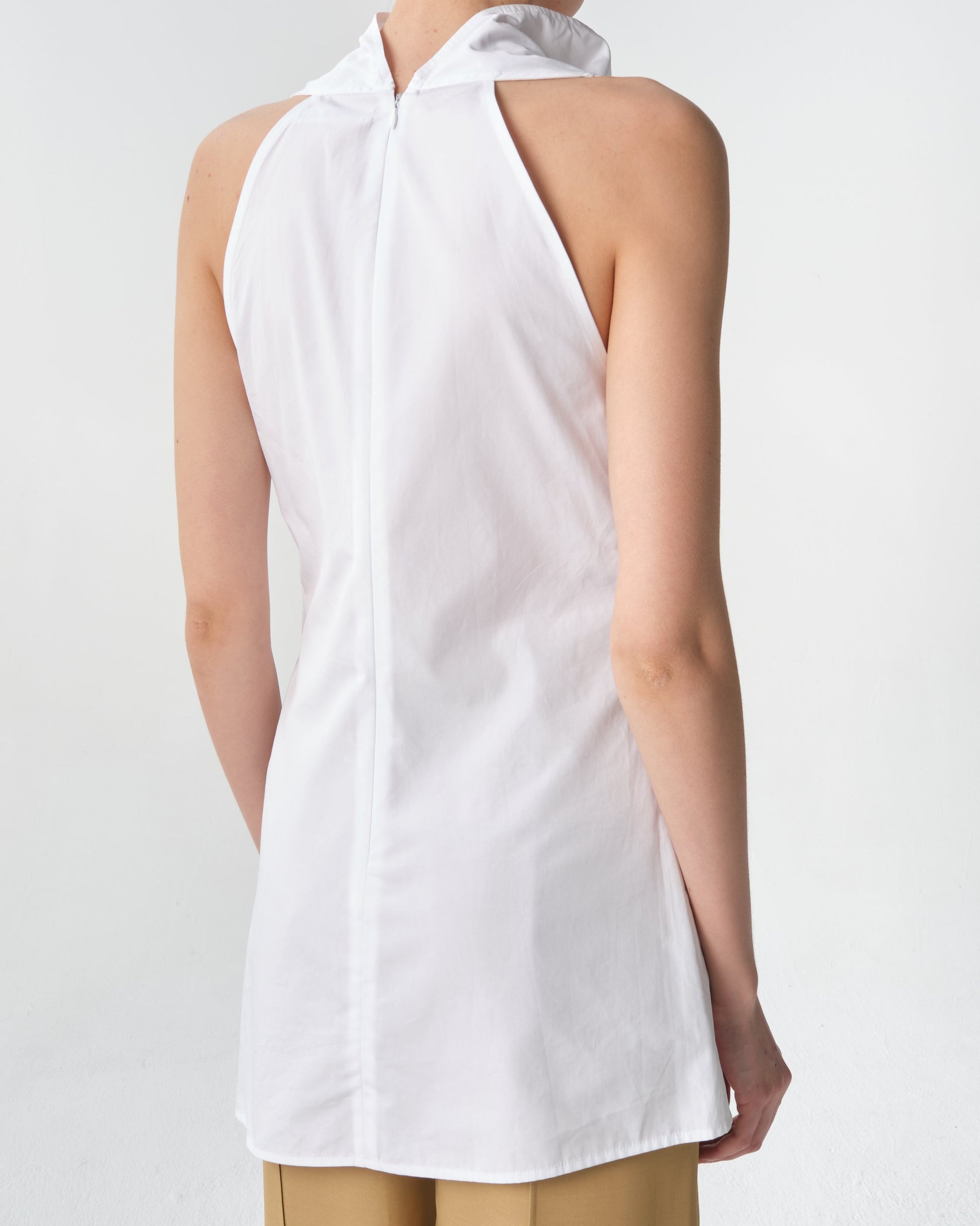 Sleeveless Cowl Neck Poplin Top