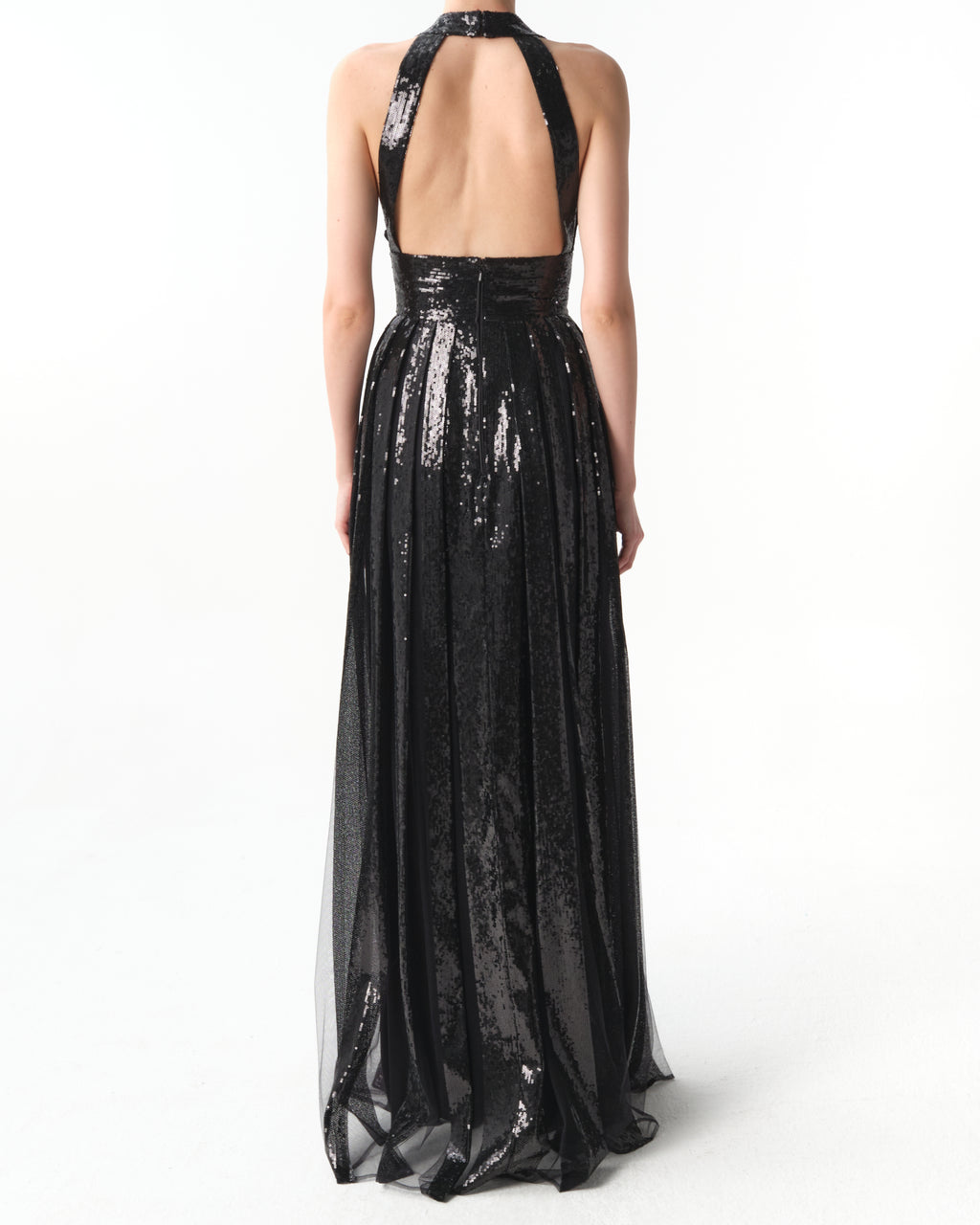 Open-Back Sequined Tulle Gown