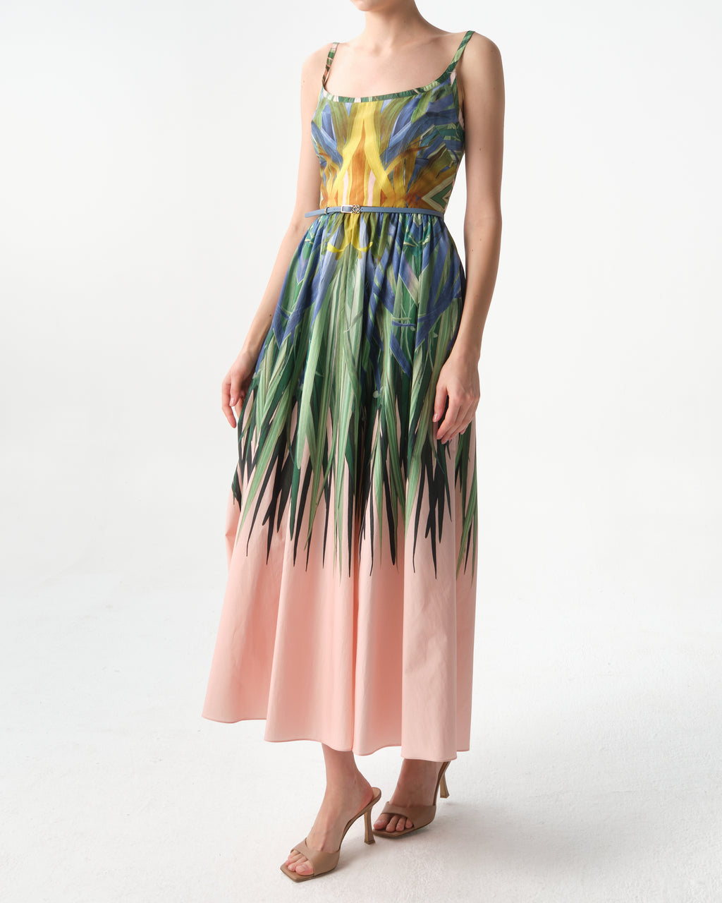 Printed Low-Back Midi Dress