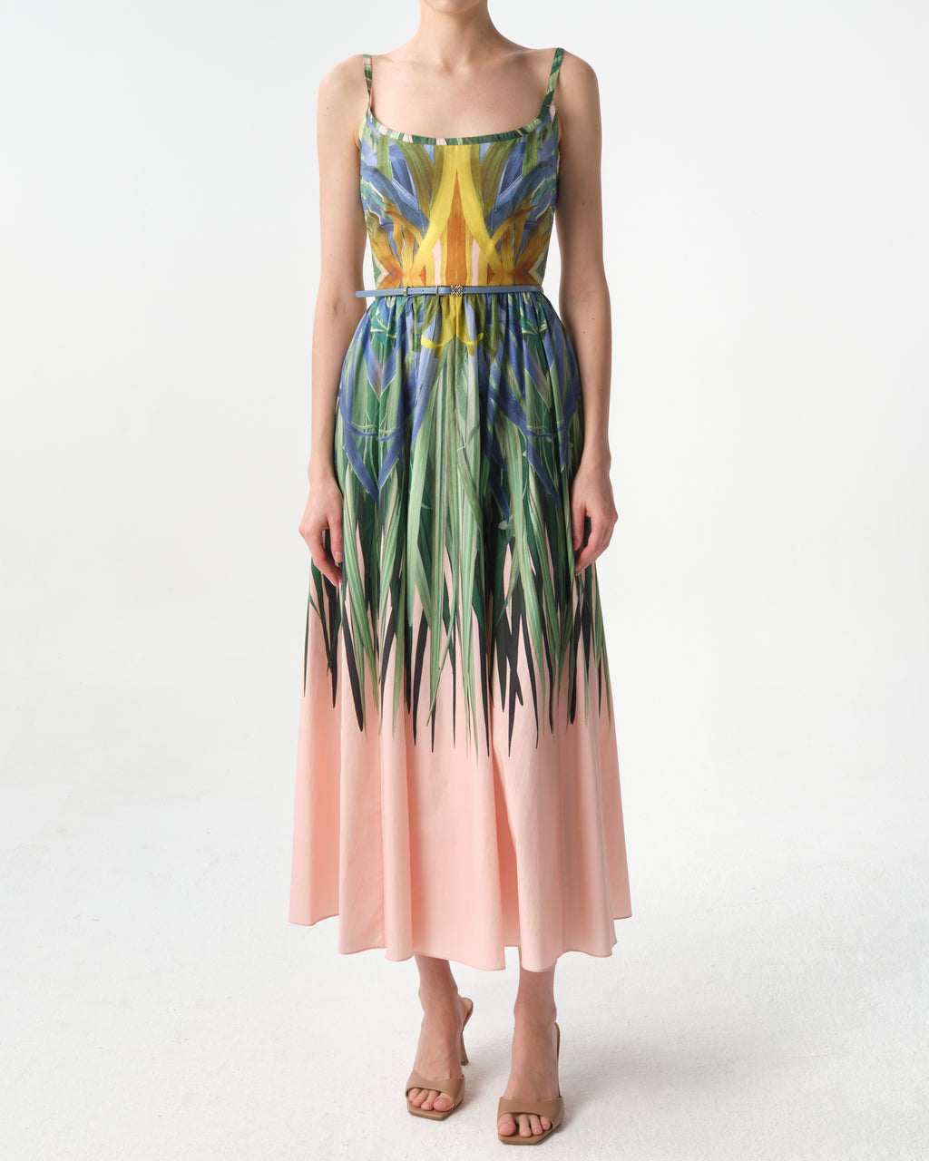 Printed Low-Back Midi Dress