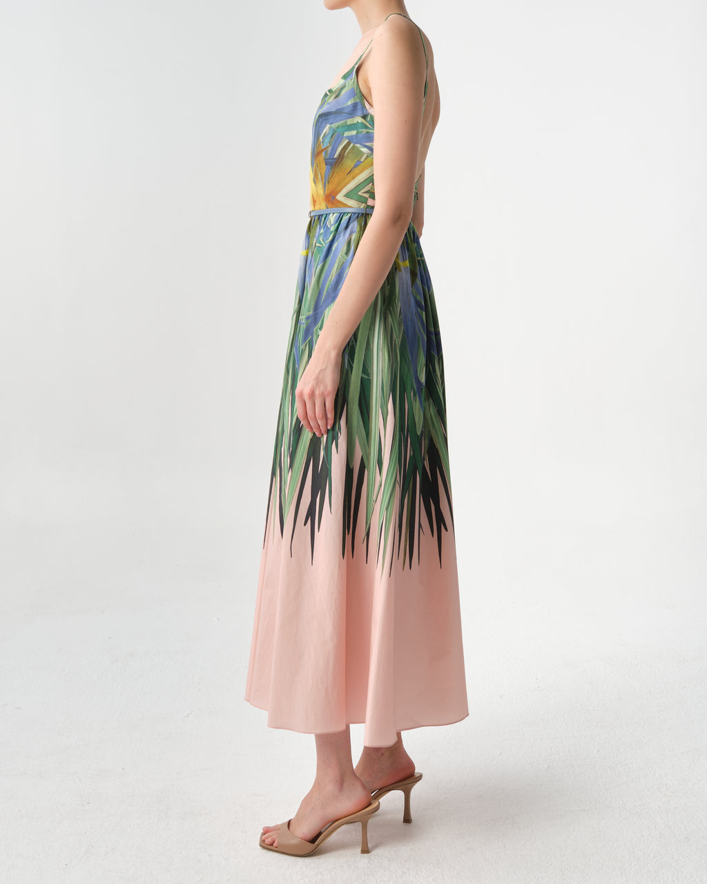 Printed Low-Back Midi Dress
