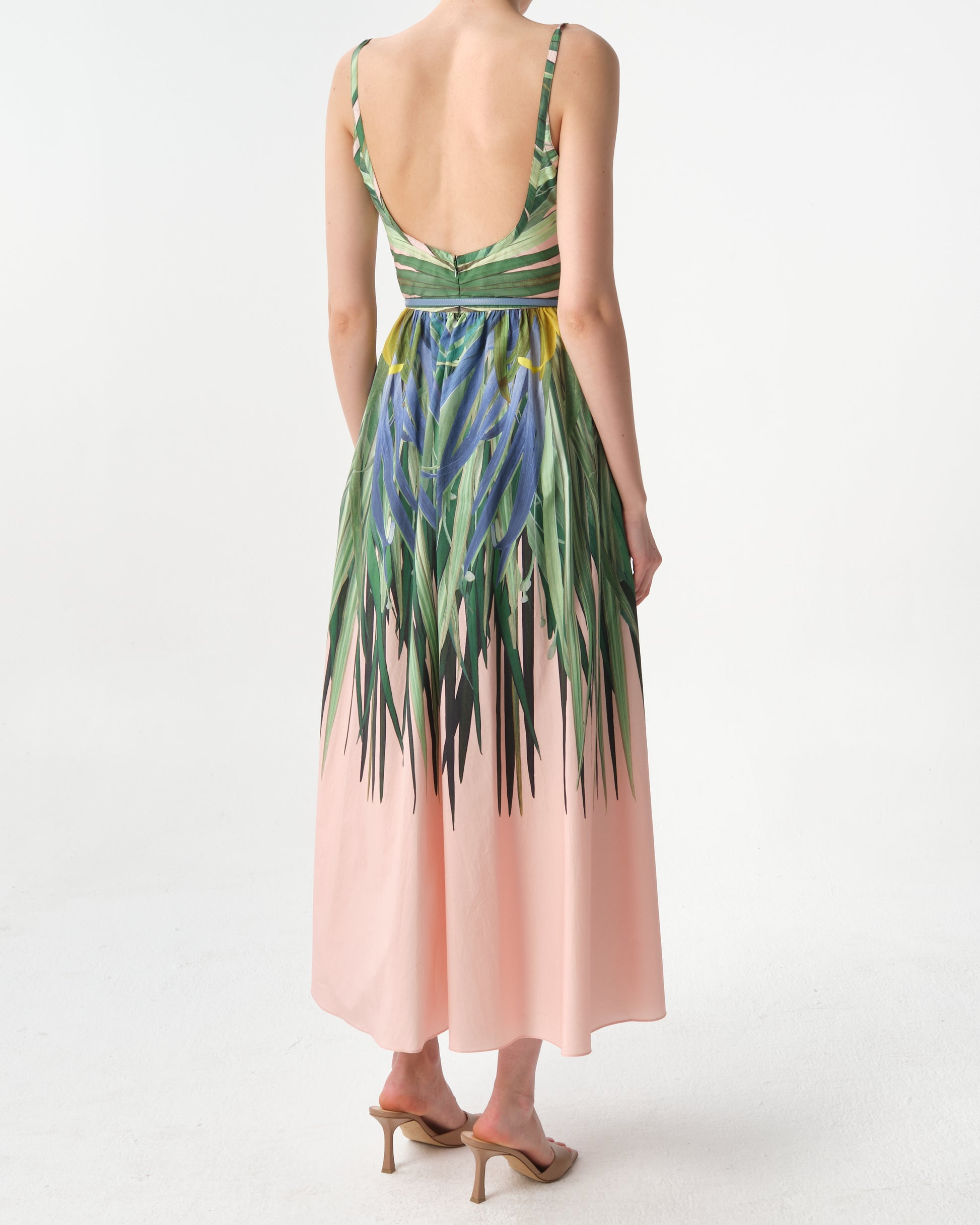 Printed Low-Back Midi Dress