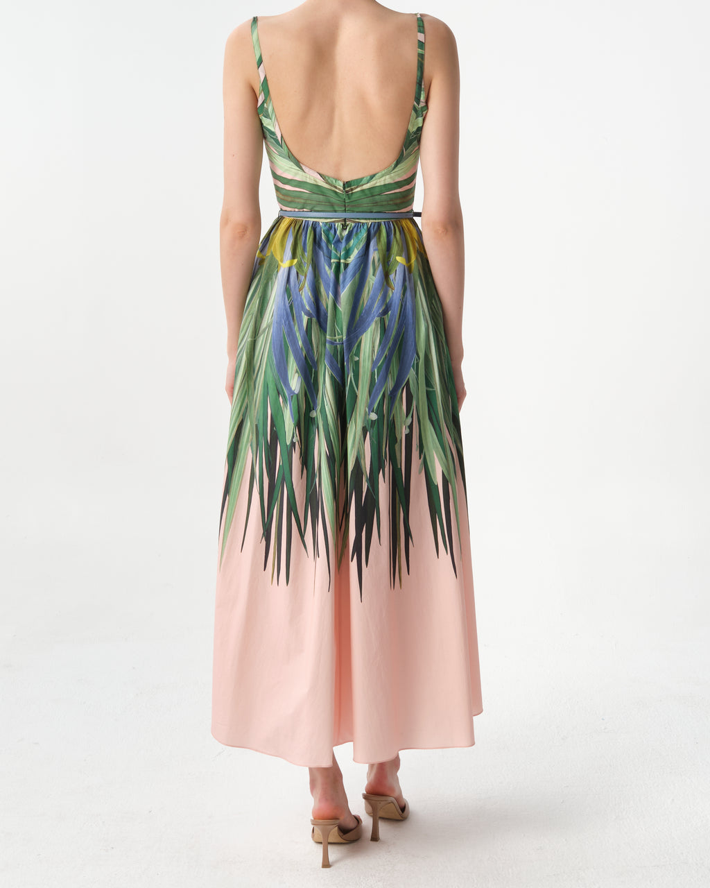 Printed Low-Back Midi Dress