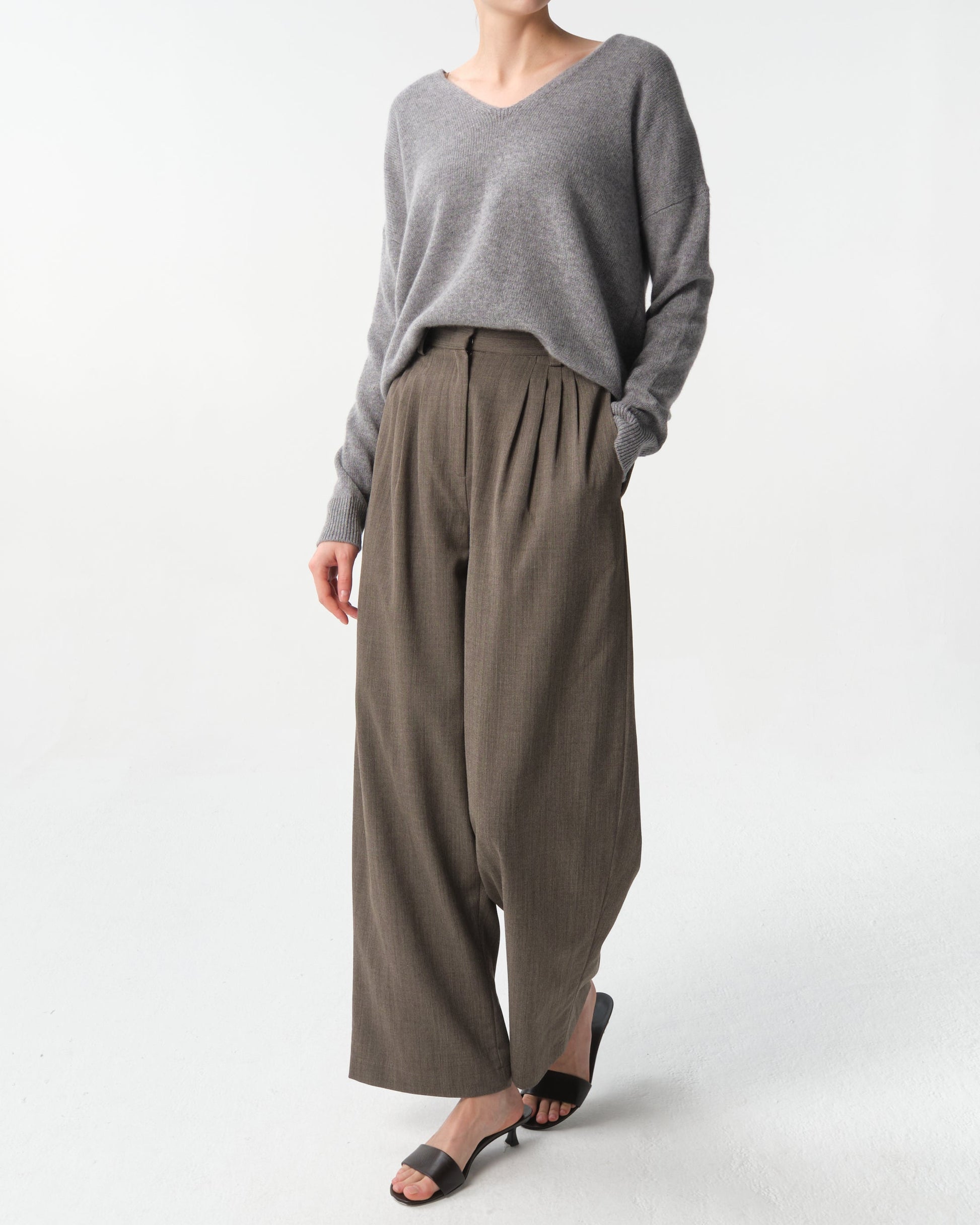 Wool-Blend Barrel-Leg Pants