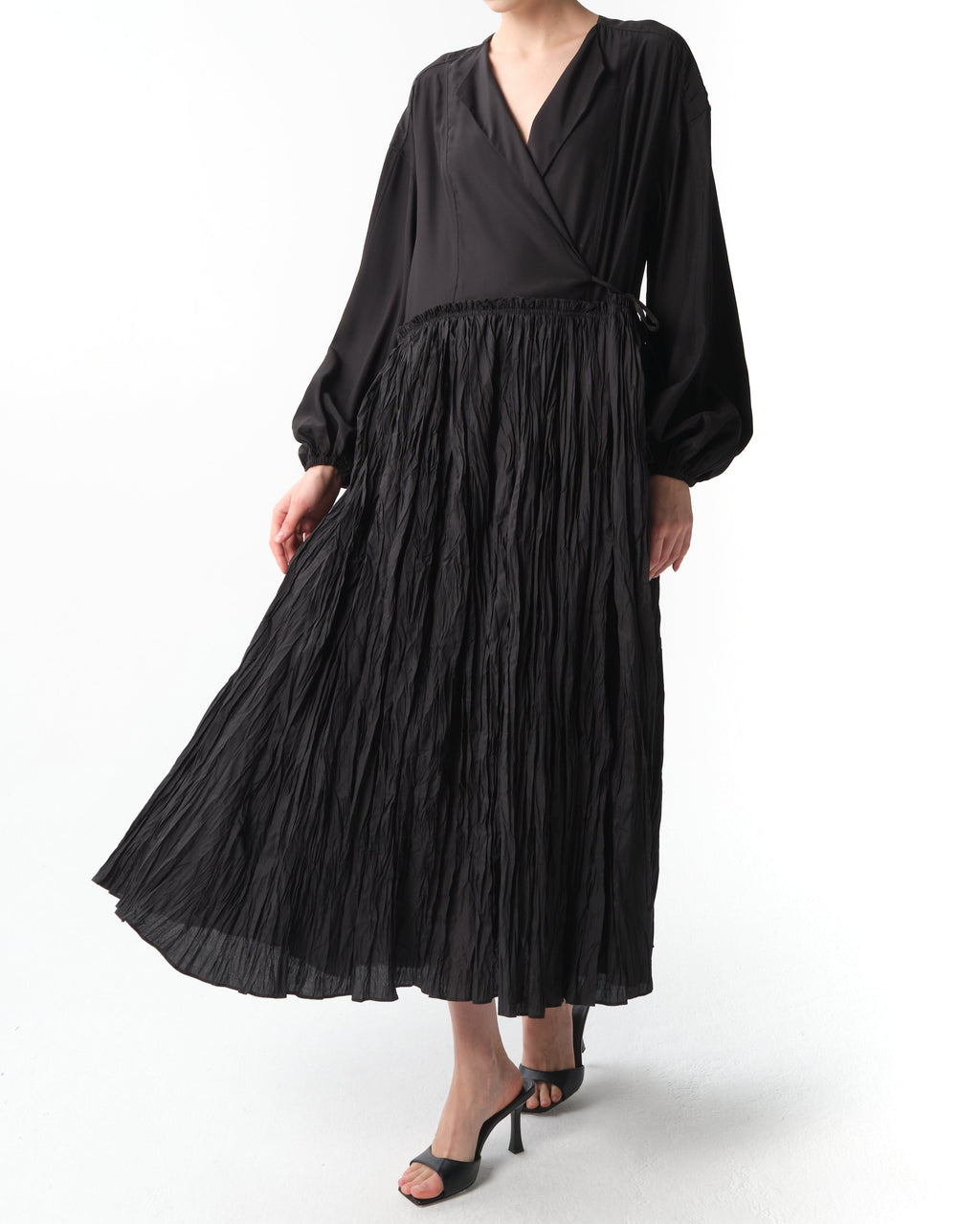 Plissé Wrap Long-Sleeve Dress