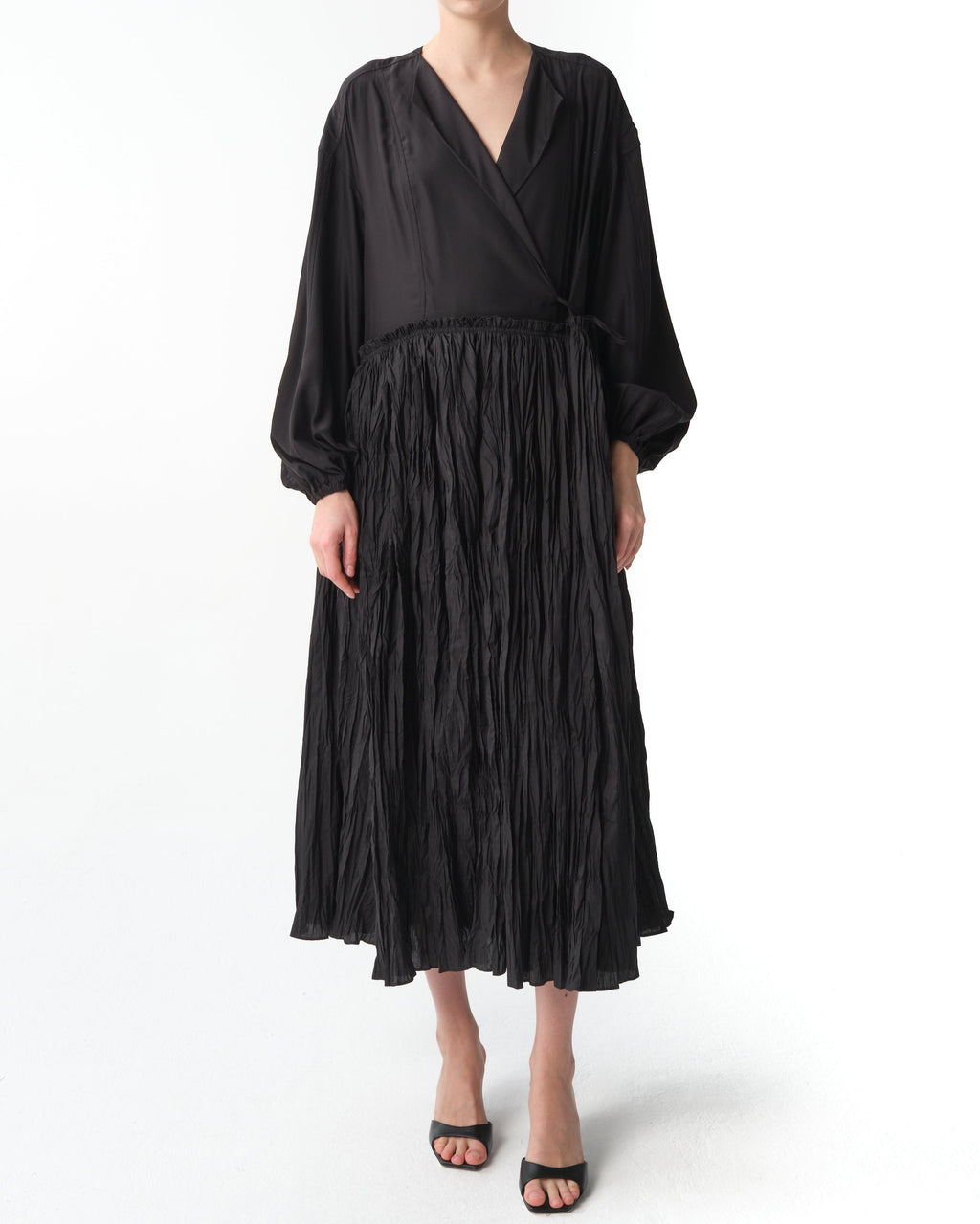 Plissé Wrap Long-Sleeve Dress