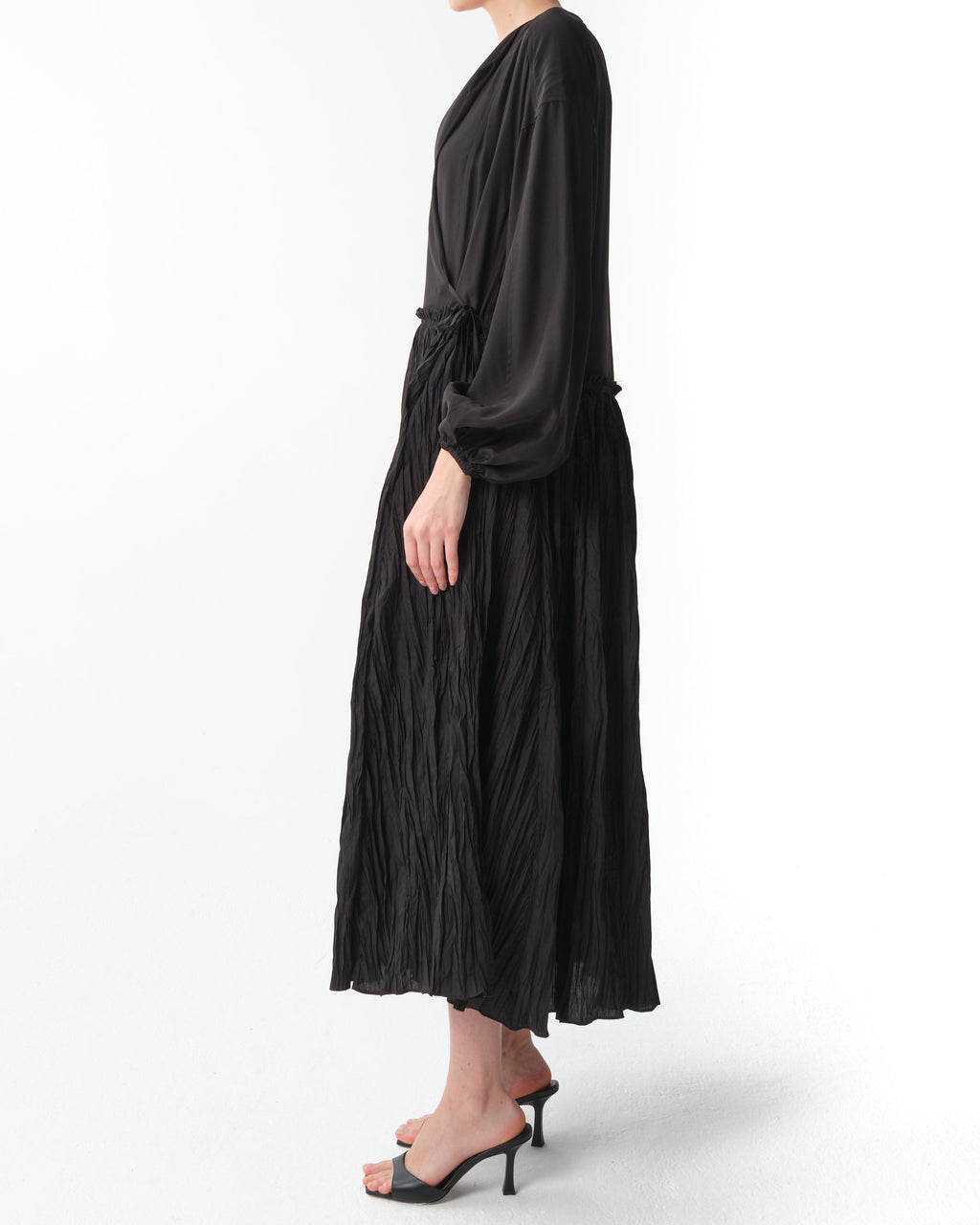 Plissé Wrap Long-Sleeve Dress