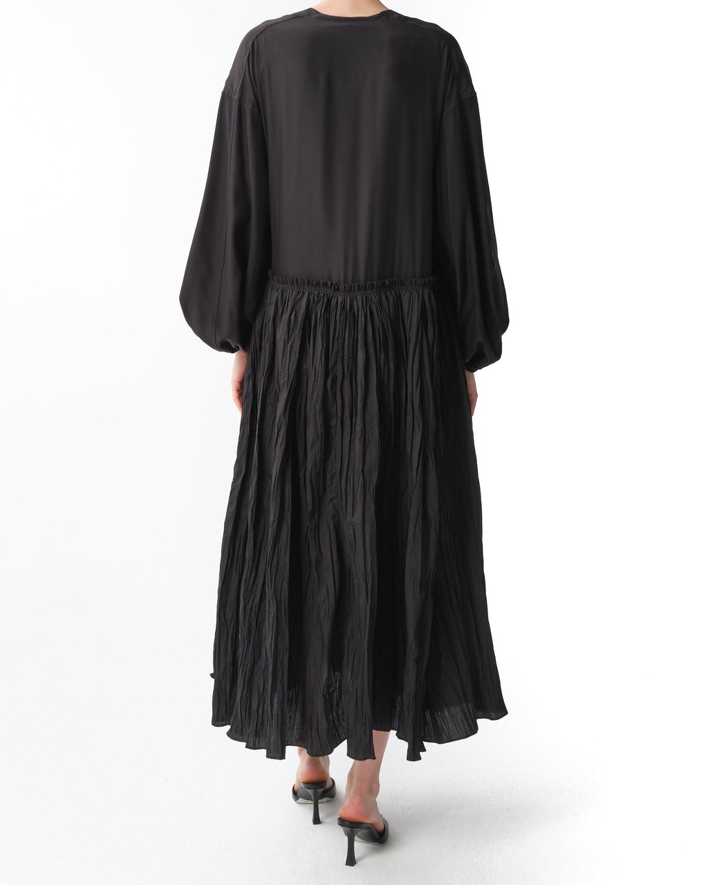 Plissé Wrap Long-Sleeve Dress