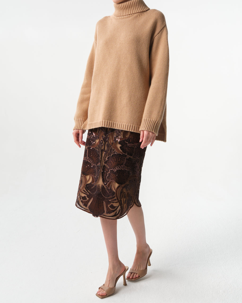 Sequin Floral Midi Skirt
