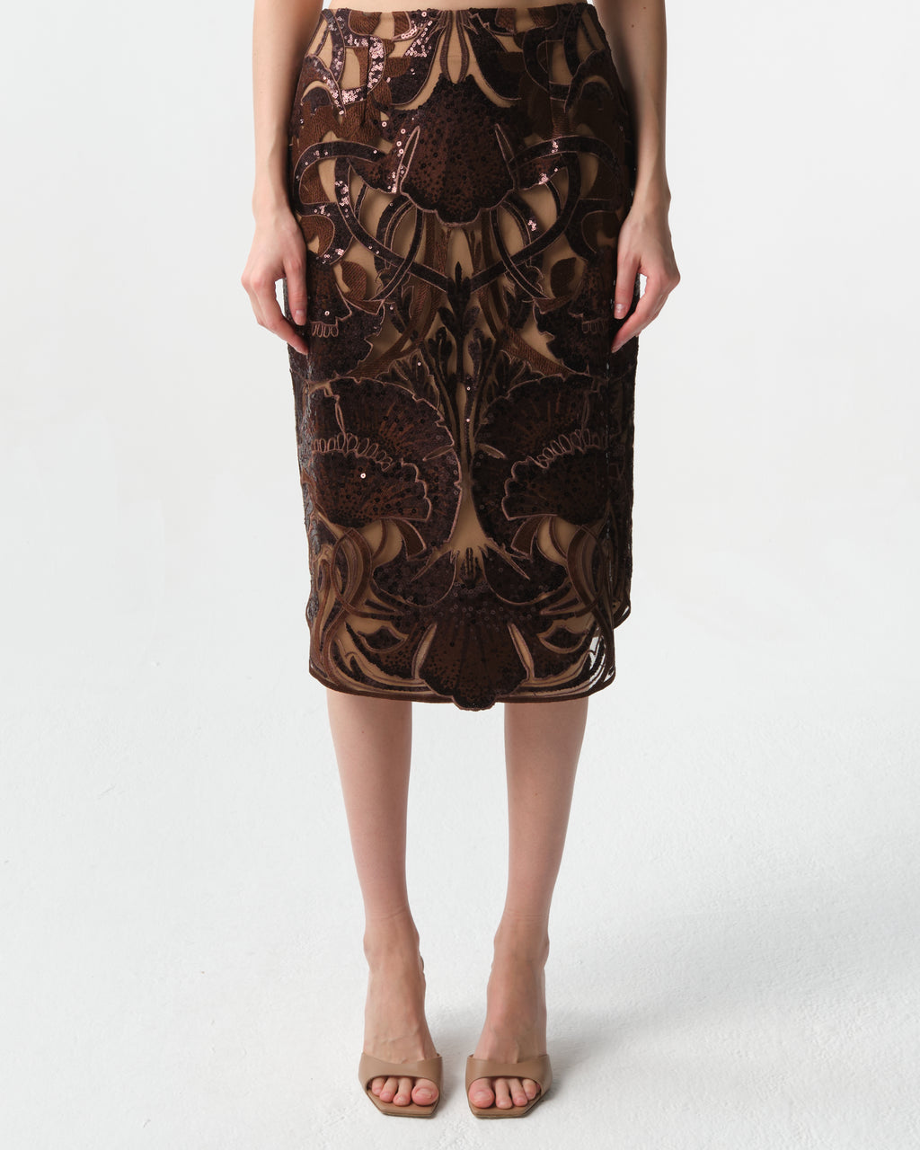 Sequin Floral Midi Skirt