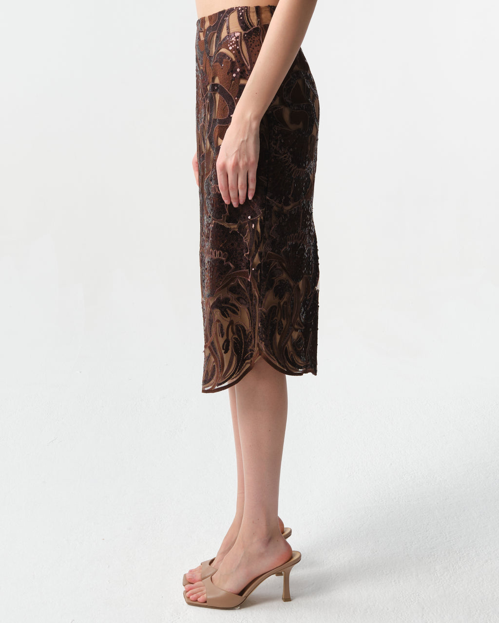 Sequin Floral Midi Skirt