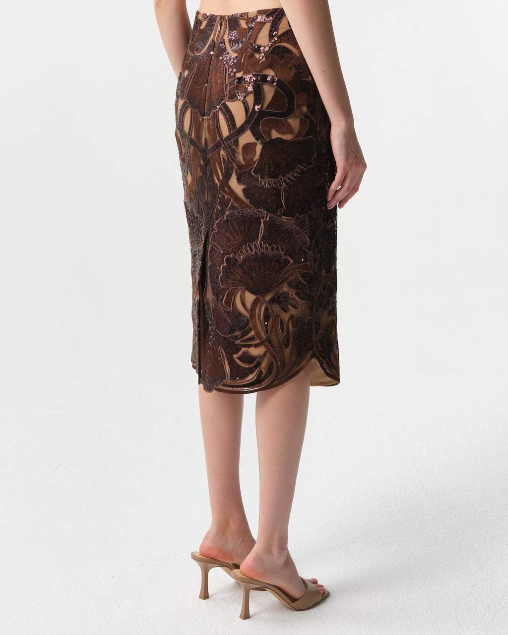 Sequin Floral Midi Skirt