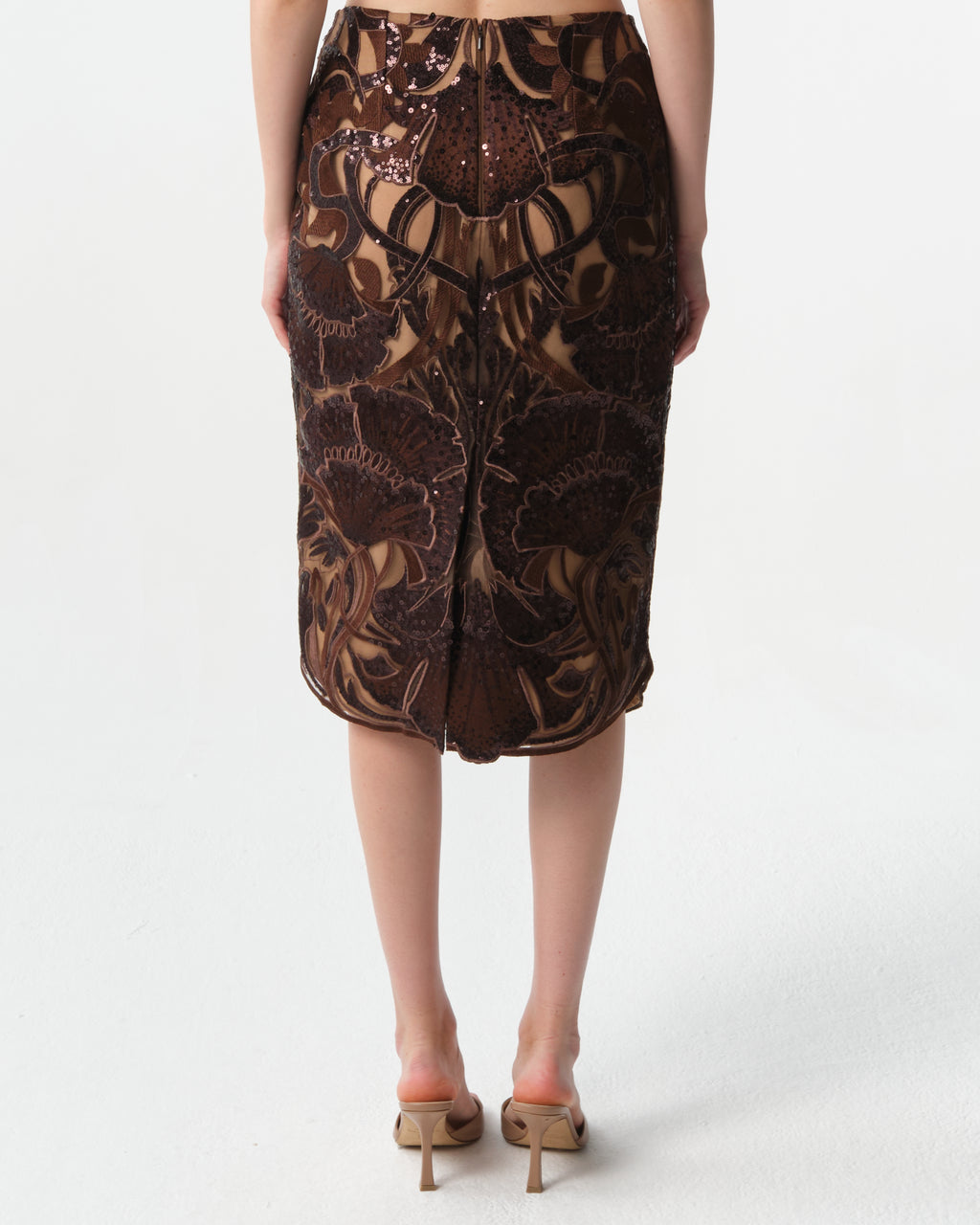 Sequin Floral Midi Skirt