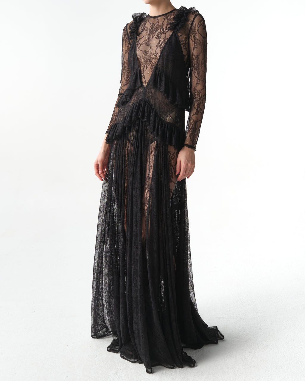Lace Maxi Dress with Ruffles