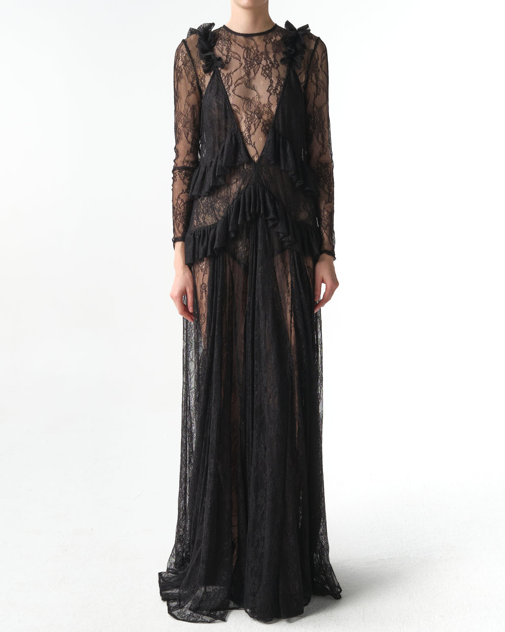 Lace Maxi Dress with Ruffles