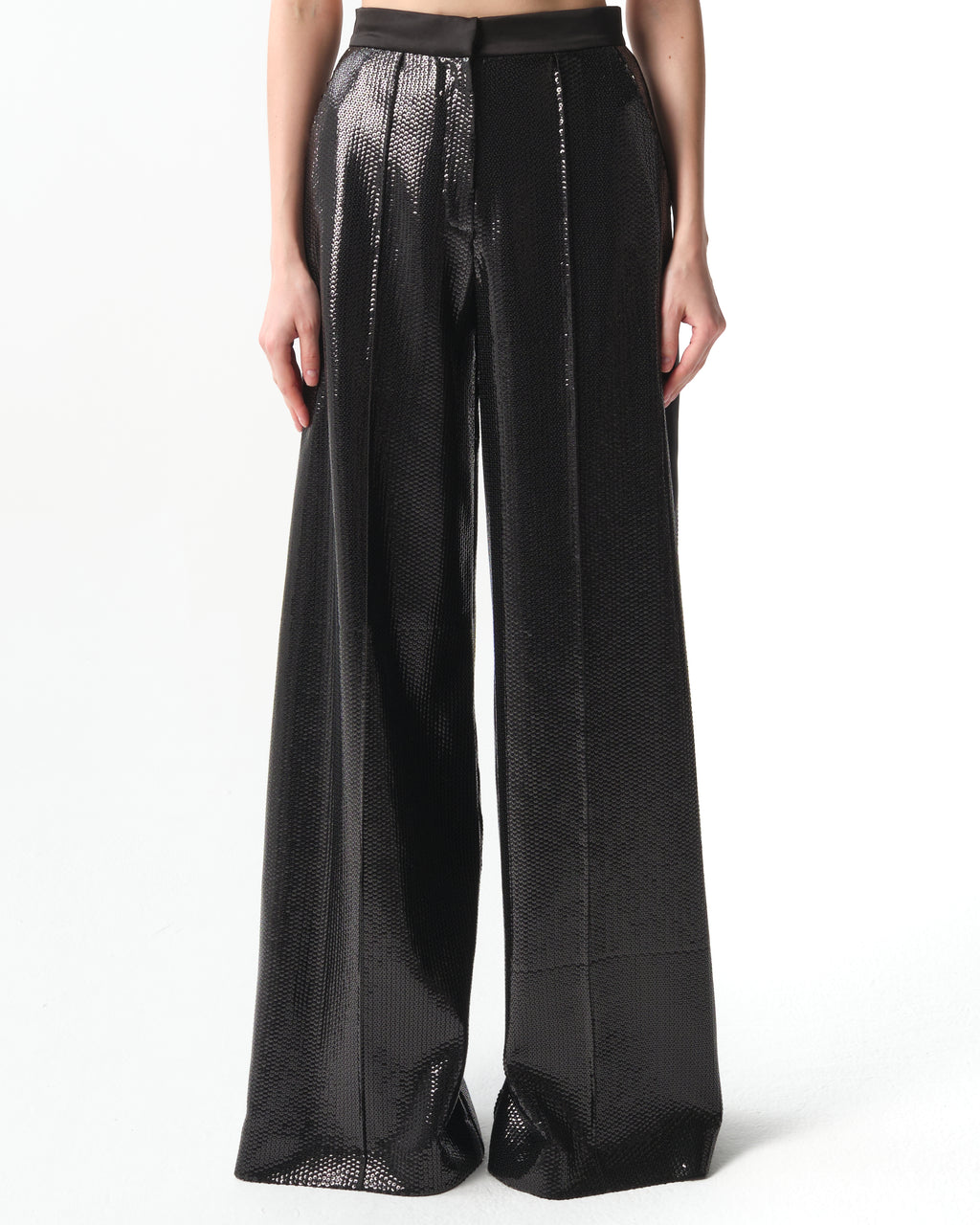 Sequined Satin Wide-Leg Pants