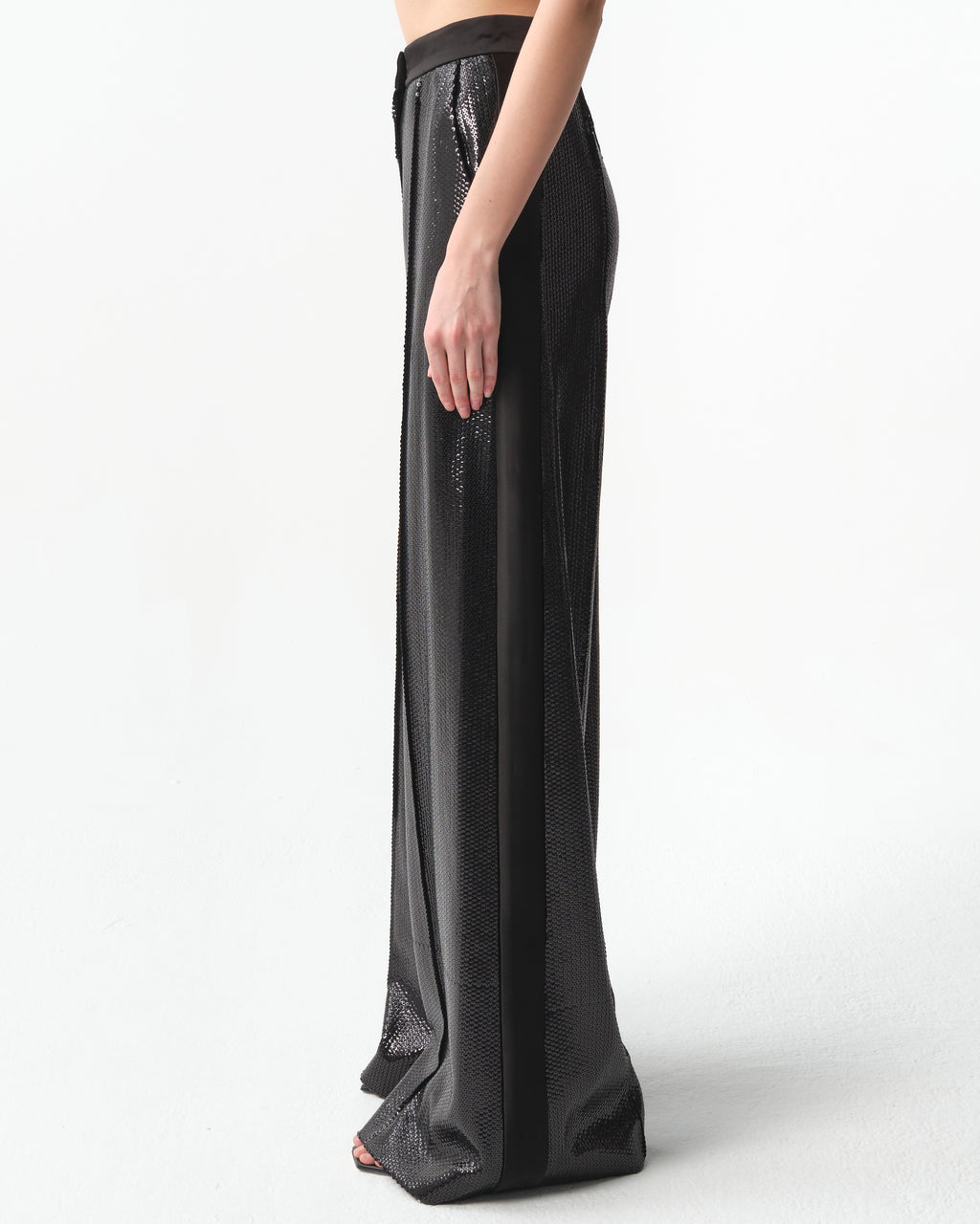 Sequined Satin Wide-Leg Pants