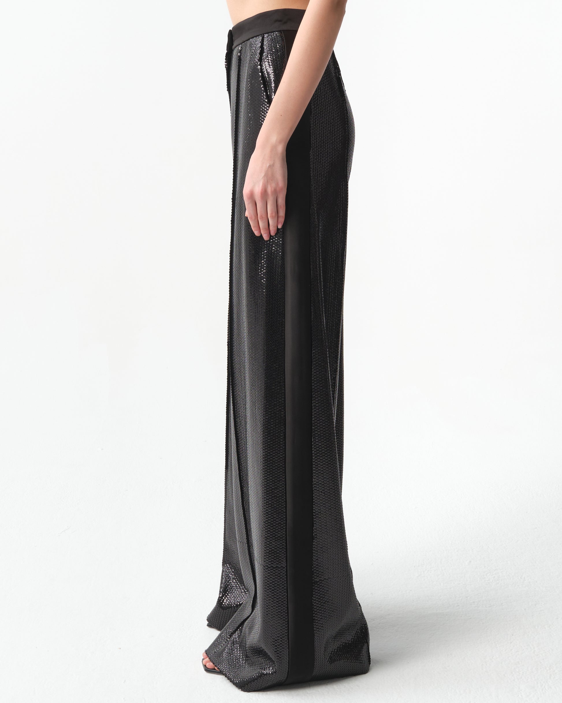 Sequined Satin Wide-Leg Pants
