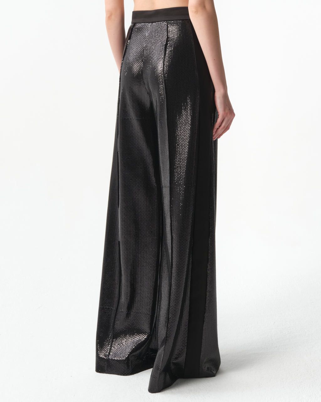Sequined Satin Wide-Leg Pants