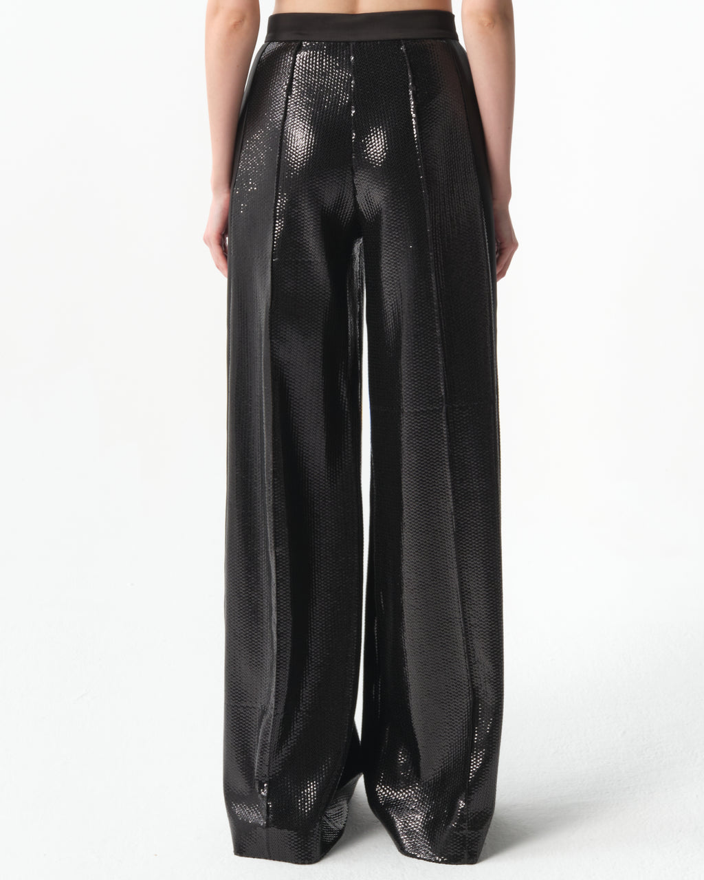 Sequined Satin Wide-Leg Pants