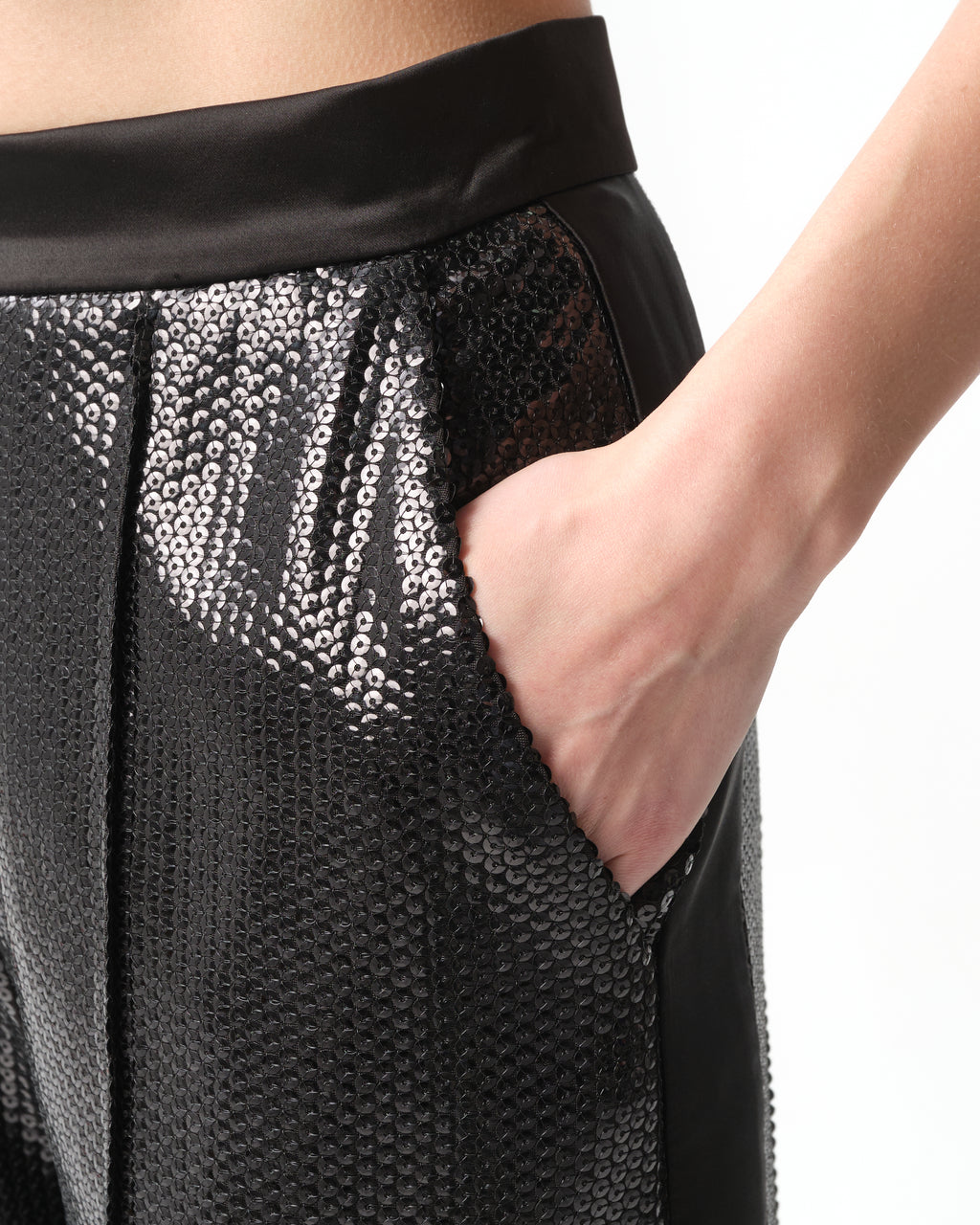 Sequined Satin Wide-Leg Pants