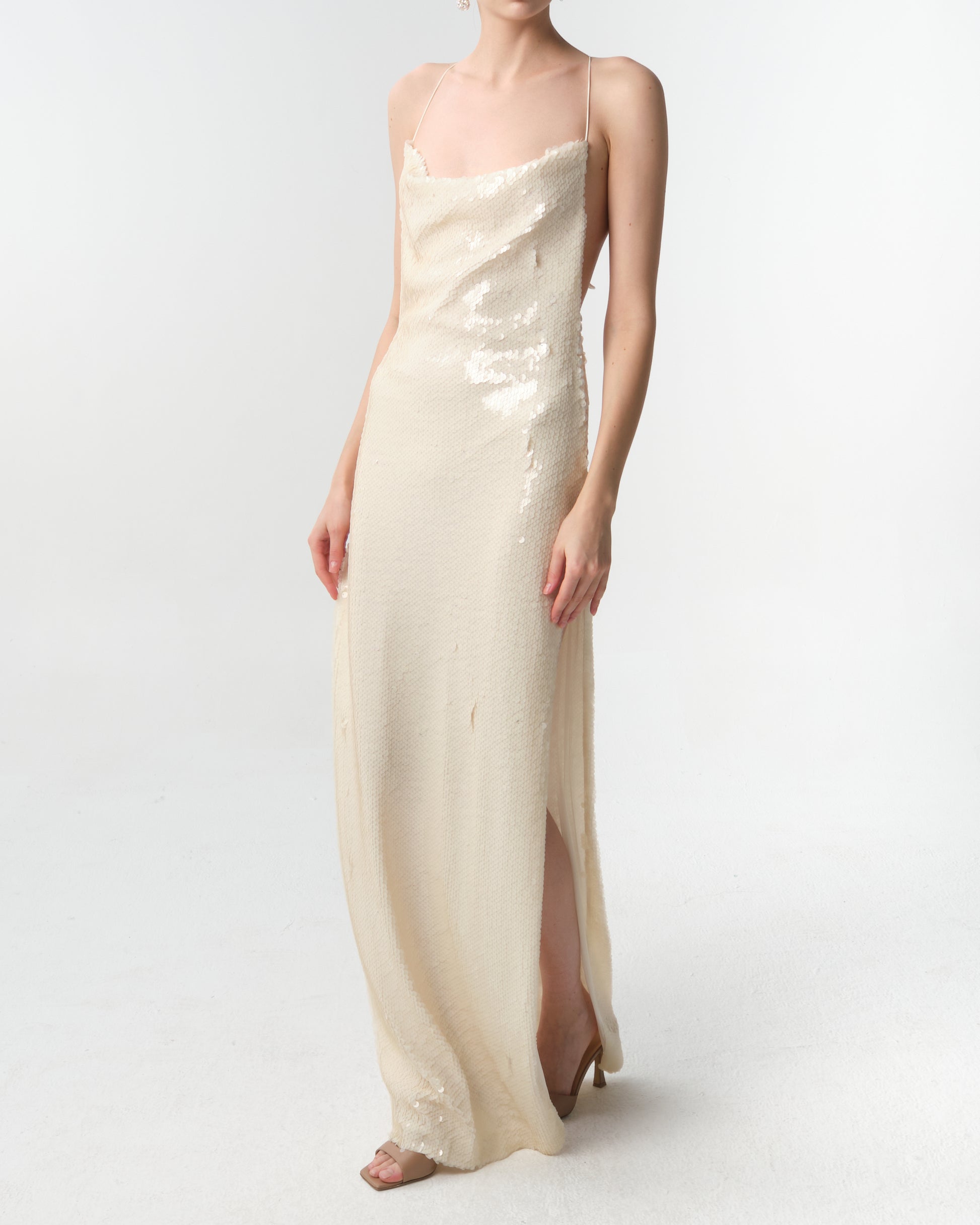 Sequined Open-Back Gown