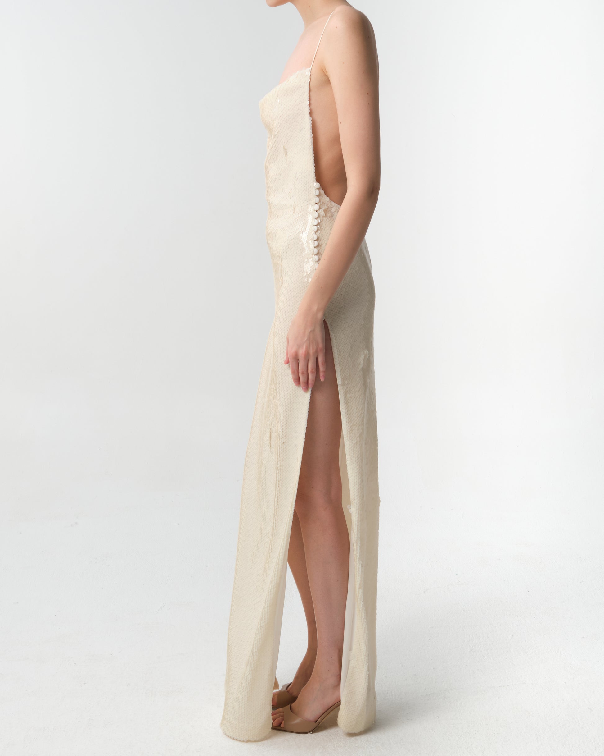 Sequined Open-Back Gown