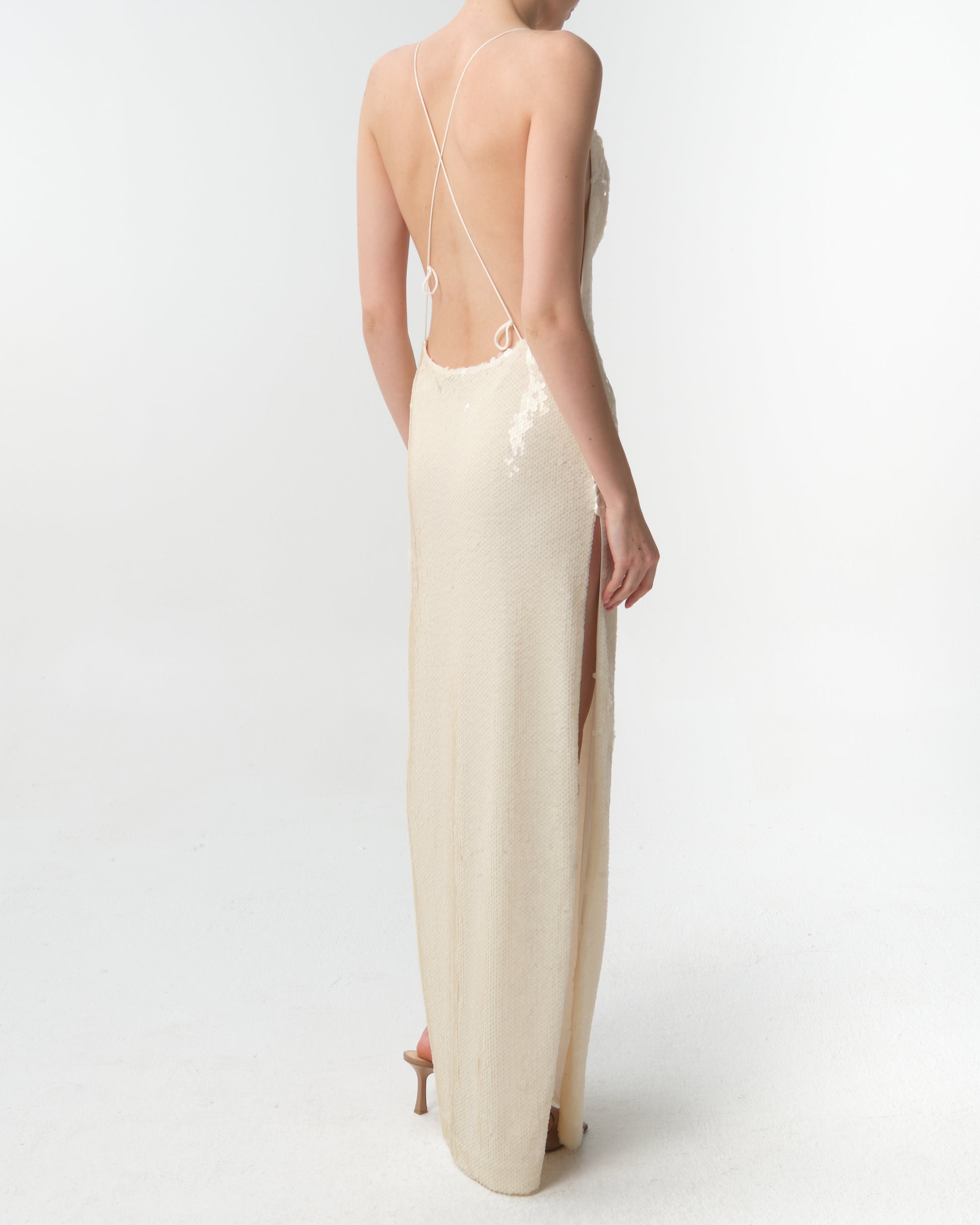 Sequined Open-Back Gown
